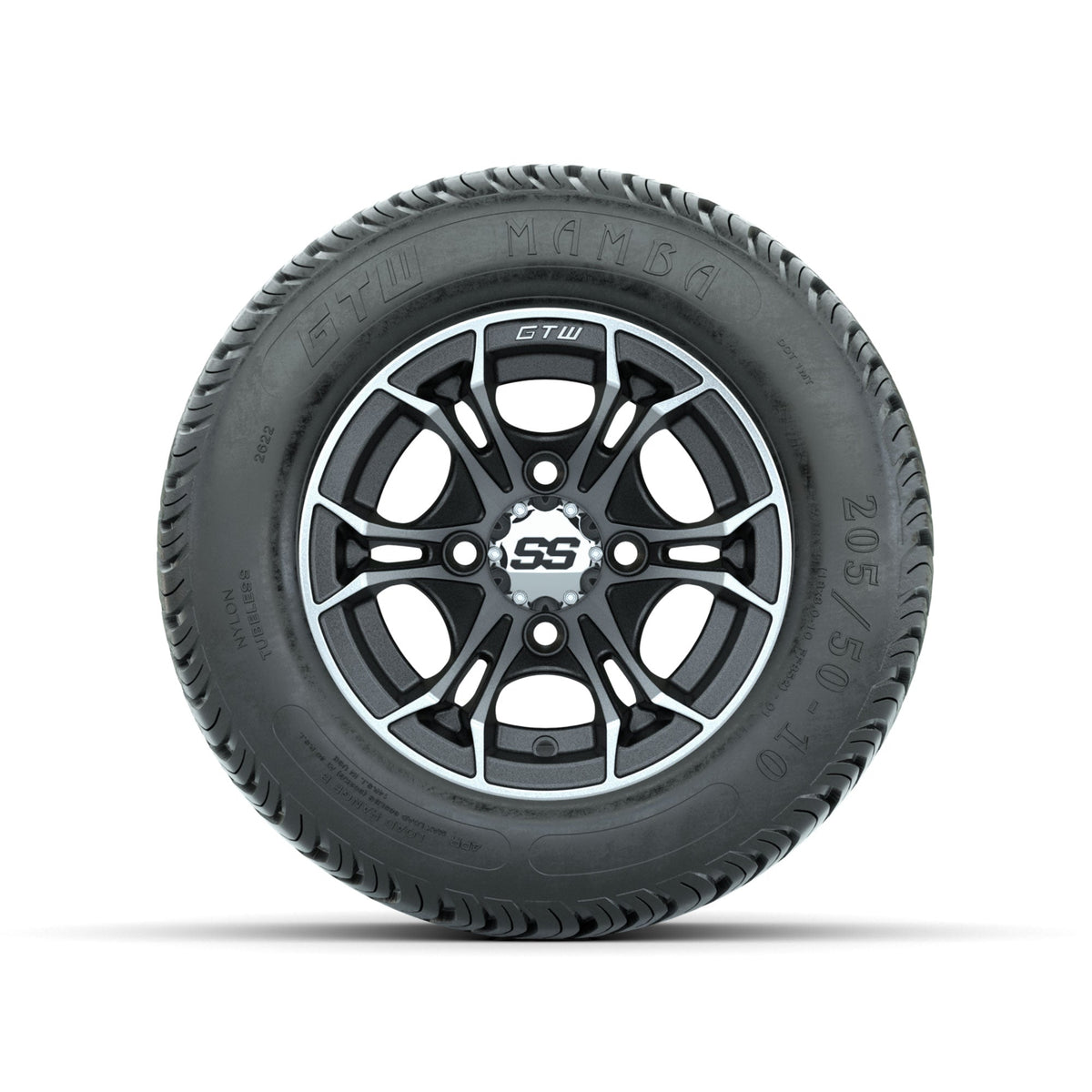 GTW Spyder Machined/Matte Grey 10 in Wheels with 205/50-10 Mamba Street Tires Full Set