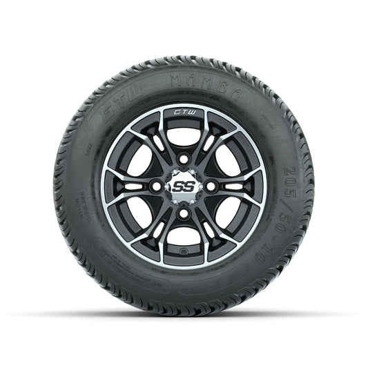 GTW Spyder Machined/Matte Grey 10 in Wheels with 205/50-10 Mamba Street Tires Full Set