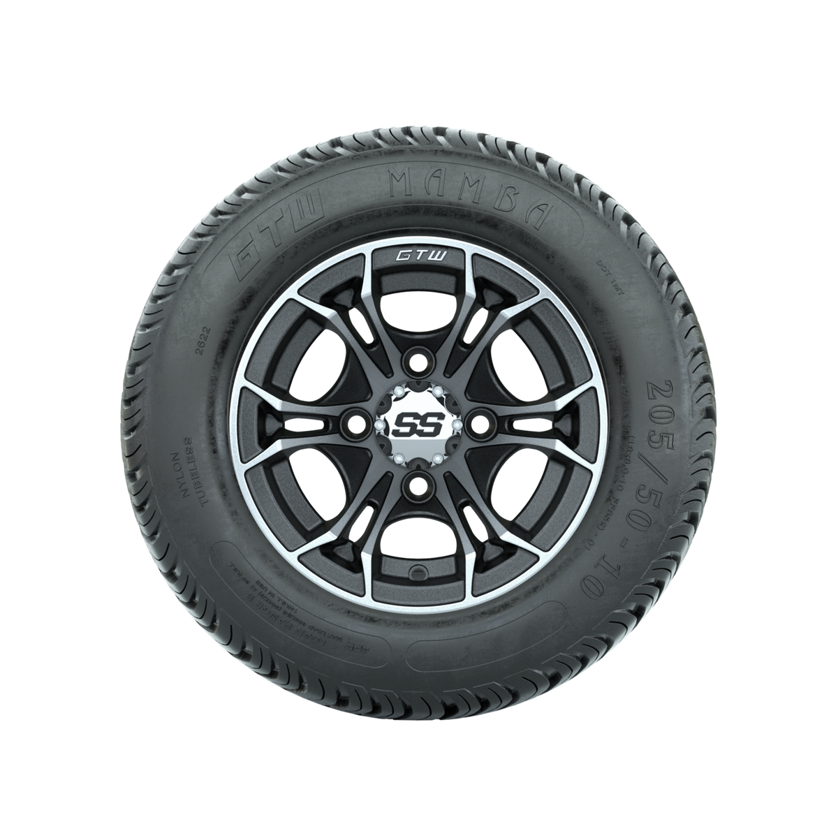 GTW Spyder Machined/Matte Grey 10 in Wheels with 205/50-10 Mamba Street Tires Full Set