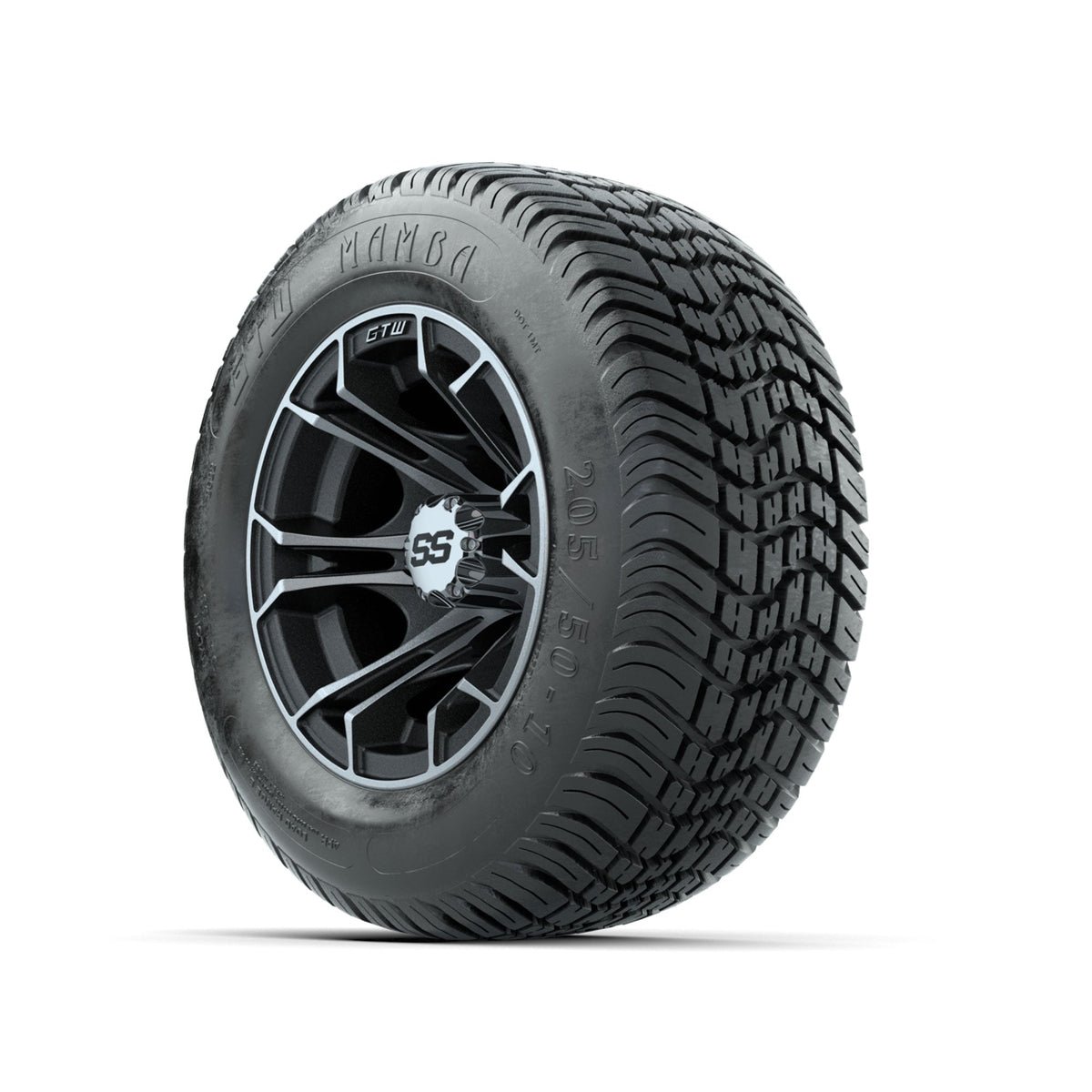 GTW Spyder Machined/Matte Grey 10 in Wheels with 205/50-10 Mamba Street Tires Full Set