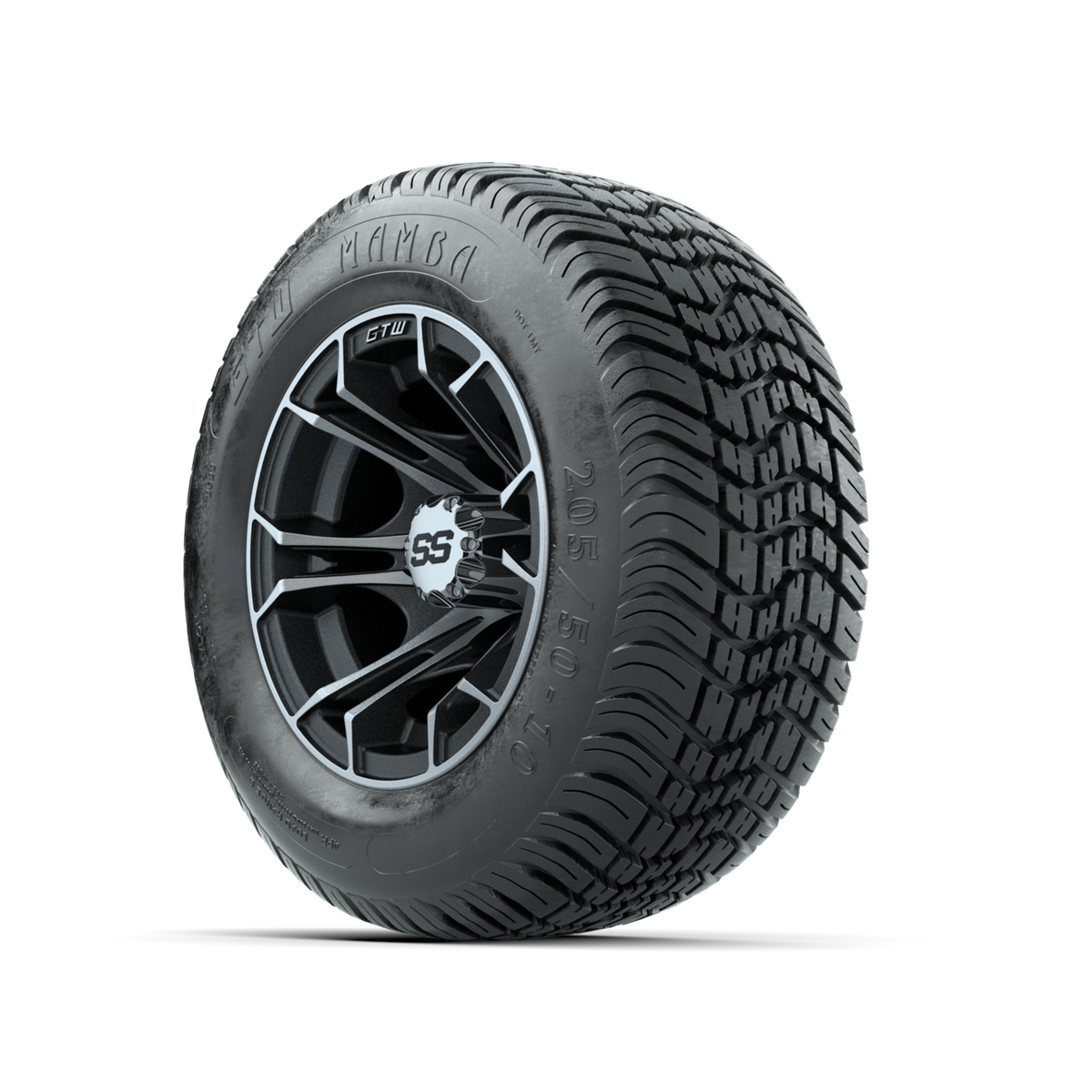 GTW Spyder Machined/Matte Grey 10 in Wheels with 205/50-10 Mamba Street Tires Full Set