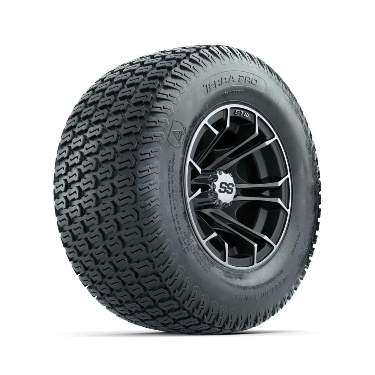 GTW Spyder Machined/Matte Grey 10 in Wheels with 20x10-10 Terra Pro S-Tread Traction Tires  Full Set