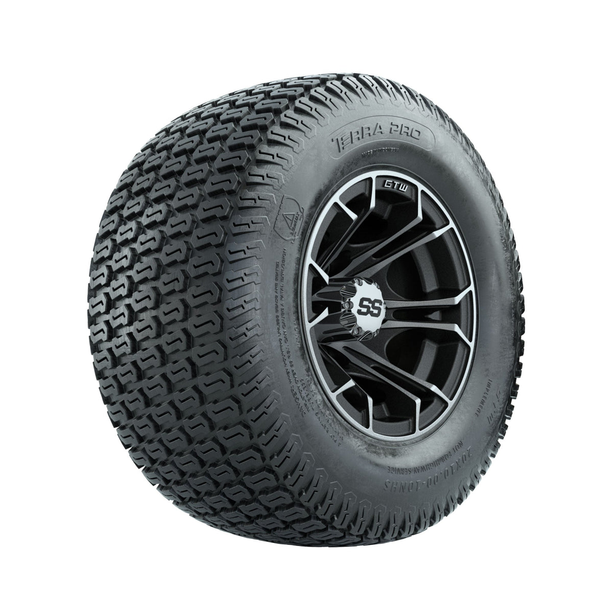 GTW Spyder Machined/Matte Grey 10 in Wheels with 20x10-10 Terra Pro S-Tread Traction Tires  Full Set