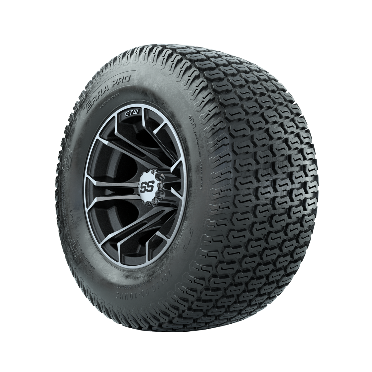 GTW Spyder Machined/Matte Grey 10 in Wheels with 20x10-10 Terra Pro S-Tread Traction Tires  Full Set