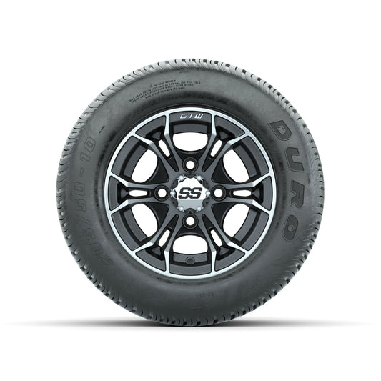 GTW Spyder Machined/Matte Grey 10 in Wheels with 205/50-10 Duro Low-profile Tires Full Set