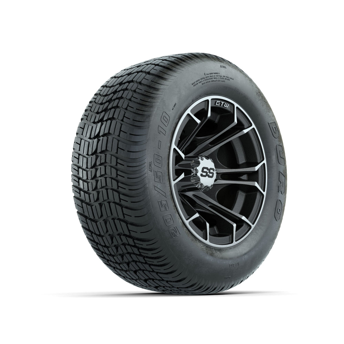 GTW Spyder Machined/Matte Grey 10 in Wheels with 205/50-10 Duro Low-profile Tires Full Set
