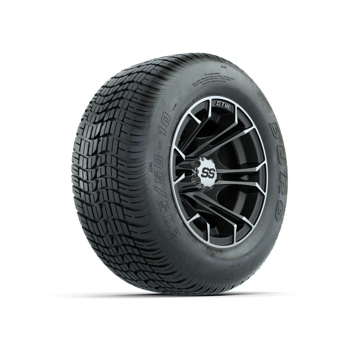 GTW Spyder Machined/Matte Grey 10 in Wheels with 205/50-10 Duro Low-profile Tires Full Set