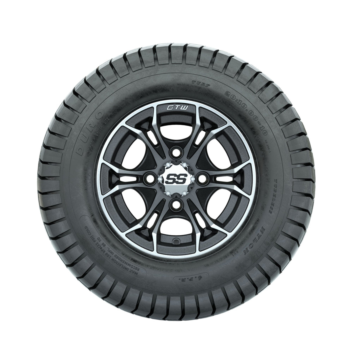 GTW Spyder Machined/Matte Grey 10 in Wheels with 20x10-10 Duro Soft Street Tires Full Set