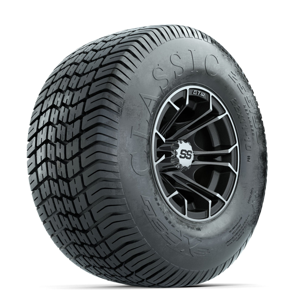 GTW Spyder Machined/Matte Grey 10 in Wheels with 22x11-10 Excel Classic Street Tires Full Set