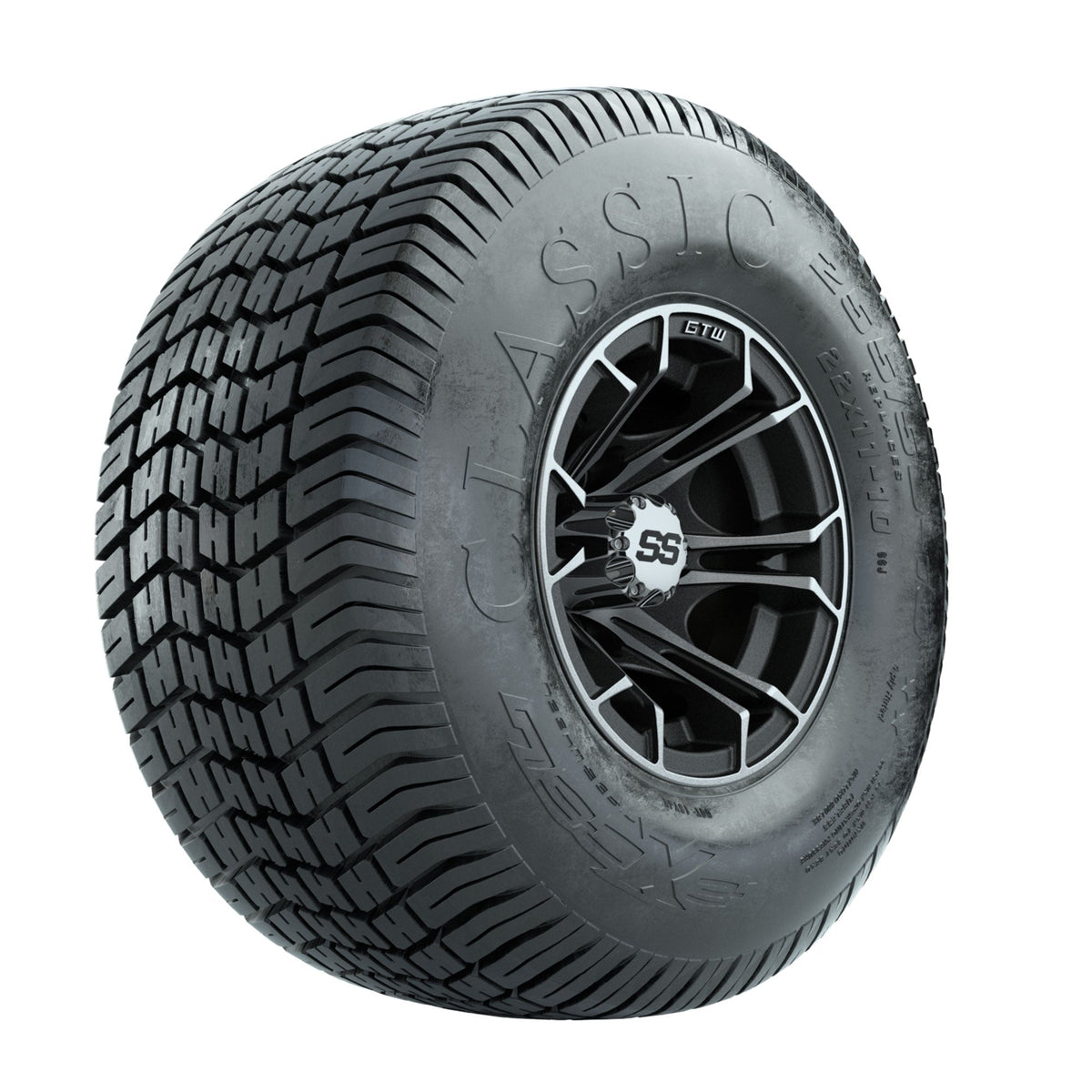 GTW Spyder Machined/Matte Grey 10 in Wheels with 22x11-10 Excel Classic Street Tires Full Set