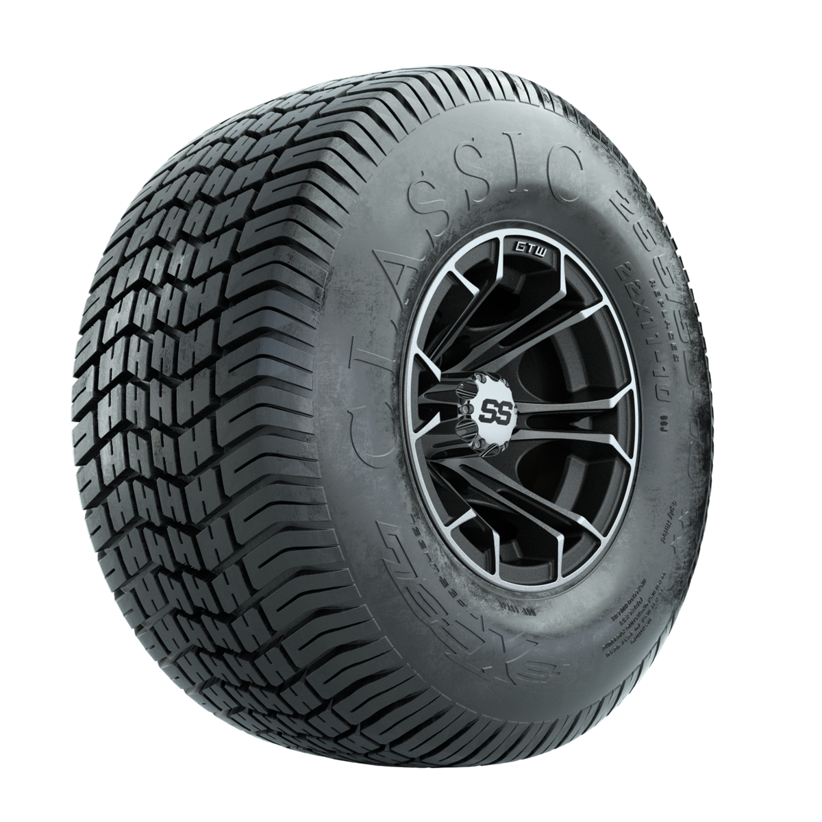 GTW Spyder Machined/Matte Grey 10 in Wheels with 22x11-10 Excel Classic Street Tires Full Set