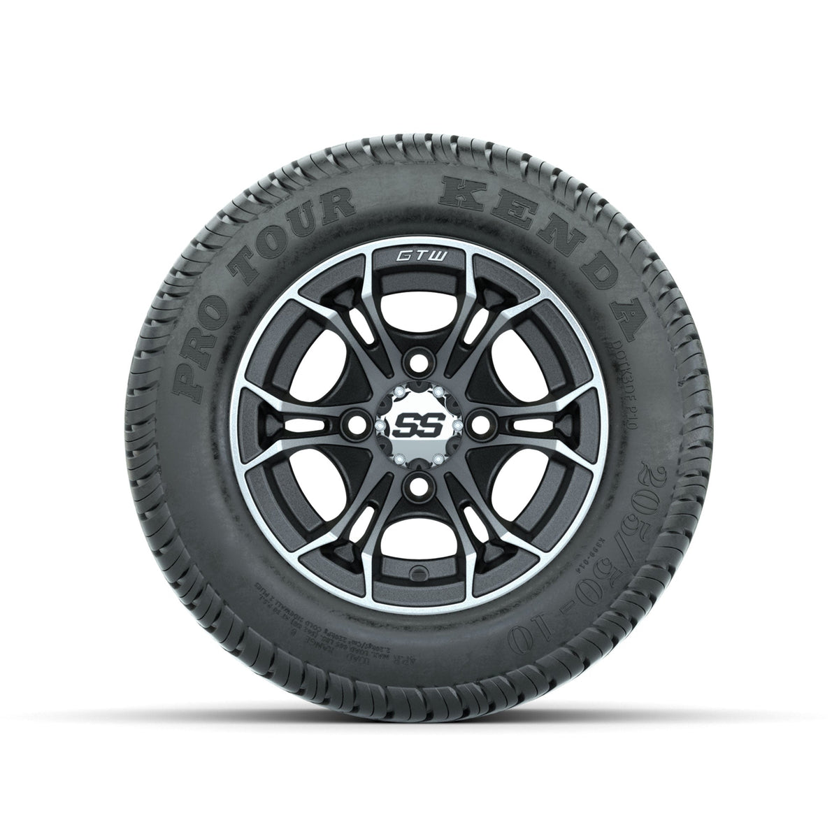 GTW Spyder Machined/Matte Grey 10 in Wheels with 205/50-10 Kenda Pro Tour Low-profile Tires Full Set