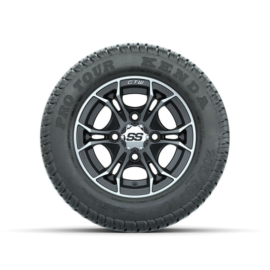 GTW Spyder Machined/Matte Grey 10 in Wheels with 205/50-10 Kenda Pro Tour Low-profile Tires Full Set