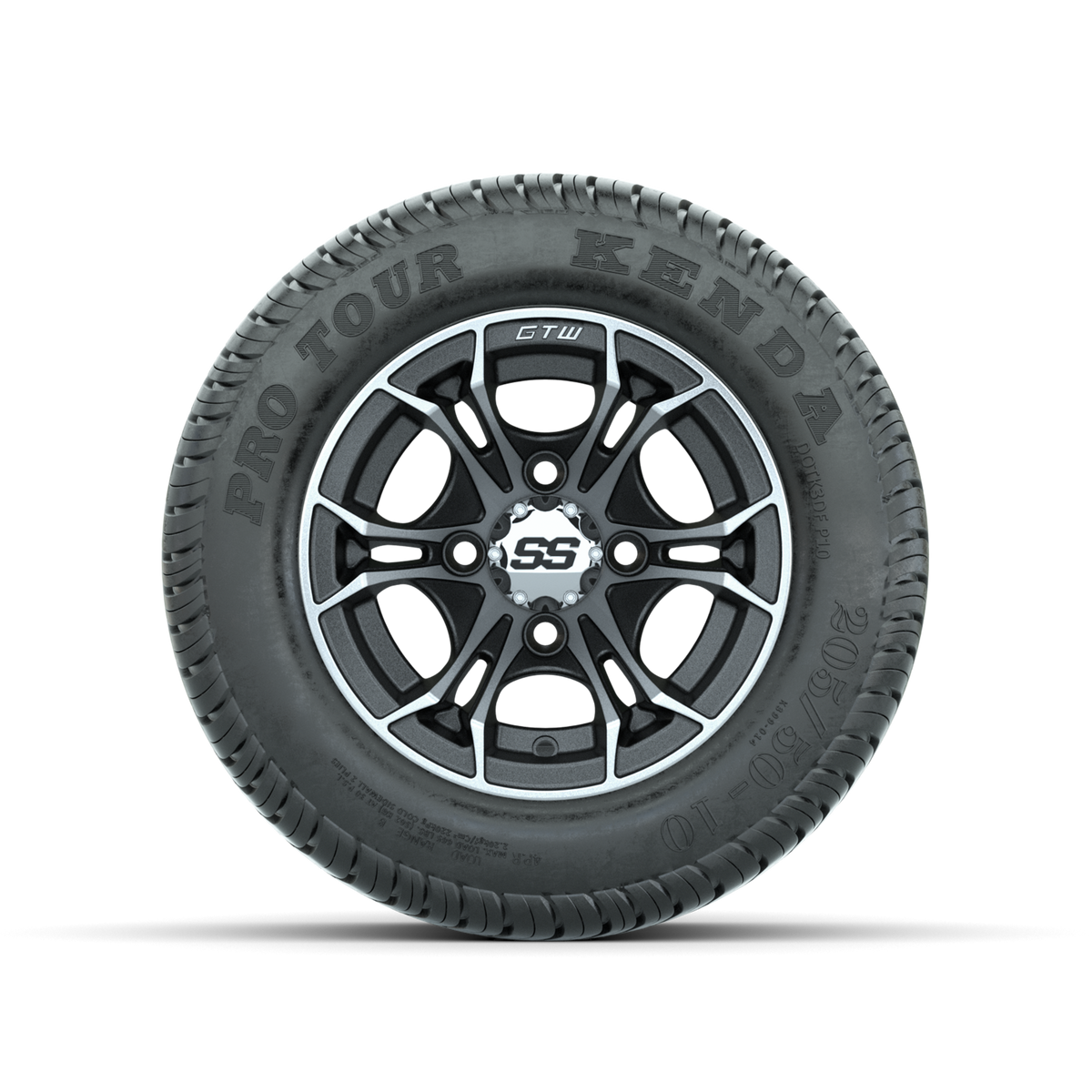 GTW Spyder Machined/Matte Grey 10 in Wheels with 205/50-10 Kenda Pro Tour Low-profile Tires Full Set