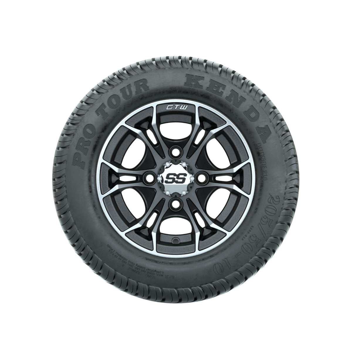 GTW Spyder Machined/Matte Grey 10 in Wheels with 205/50-10 Kenda Pro Tour Low-profile Tires Full Set