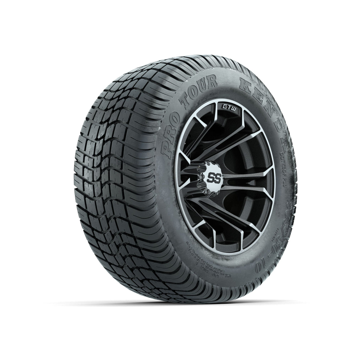 GTW Spyder Machined/Matte Grey 10 in Wheels with 205/50-10 Kenda Pro Tour Low-profile Tires Full Set
