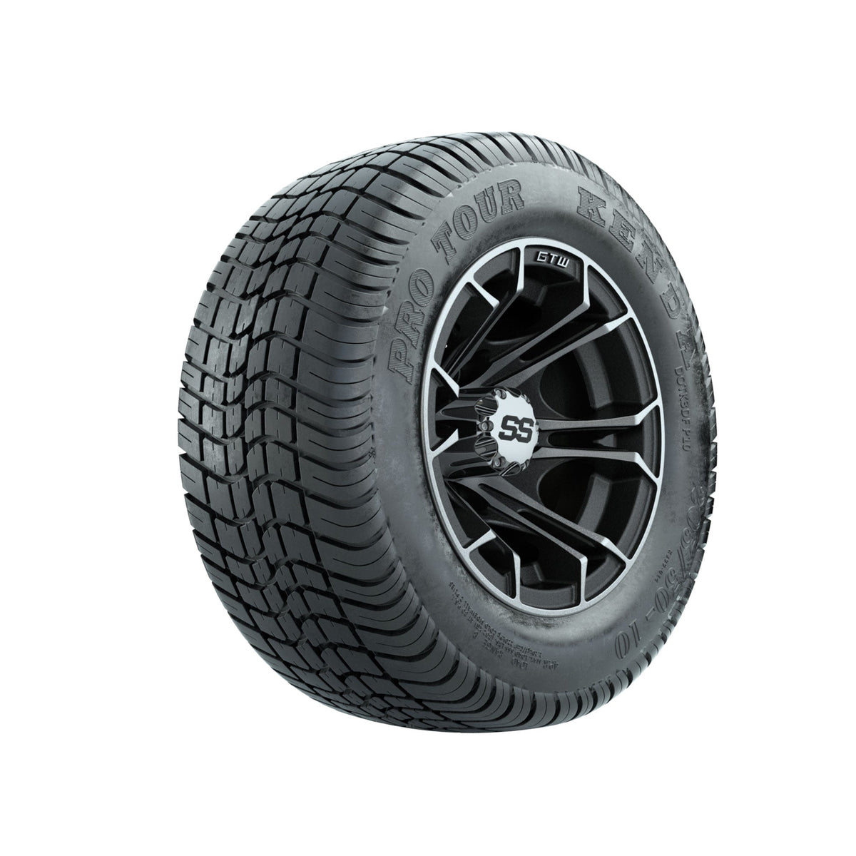 GTW Spyder Machined/Matte Grey 10 in Wheels with 205/50-10 Kenda Pro Tour Low-profile Tires Full Set