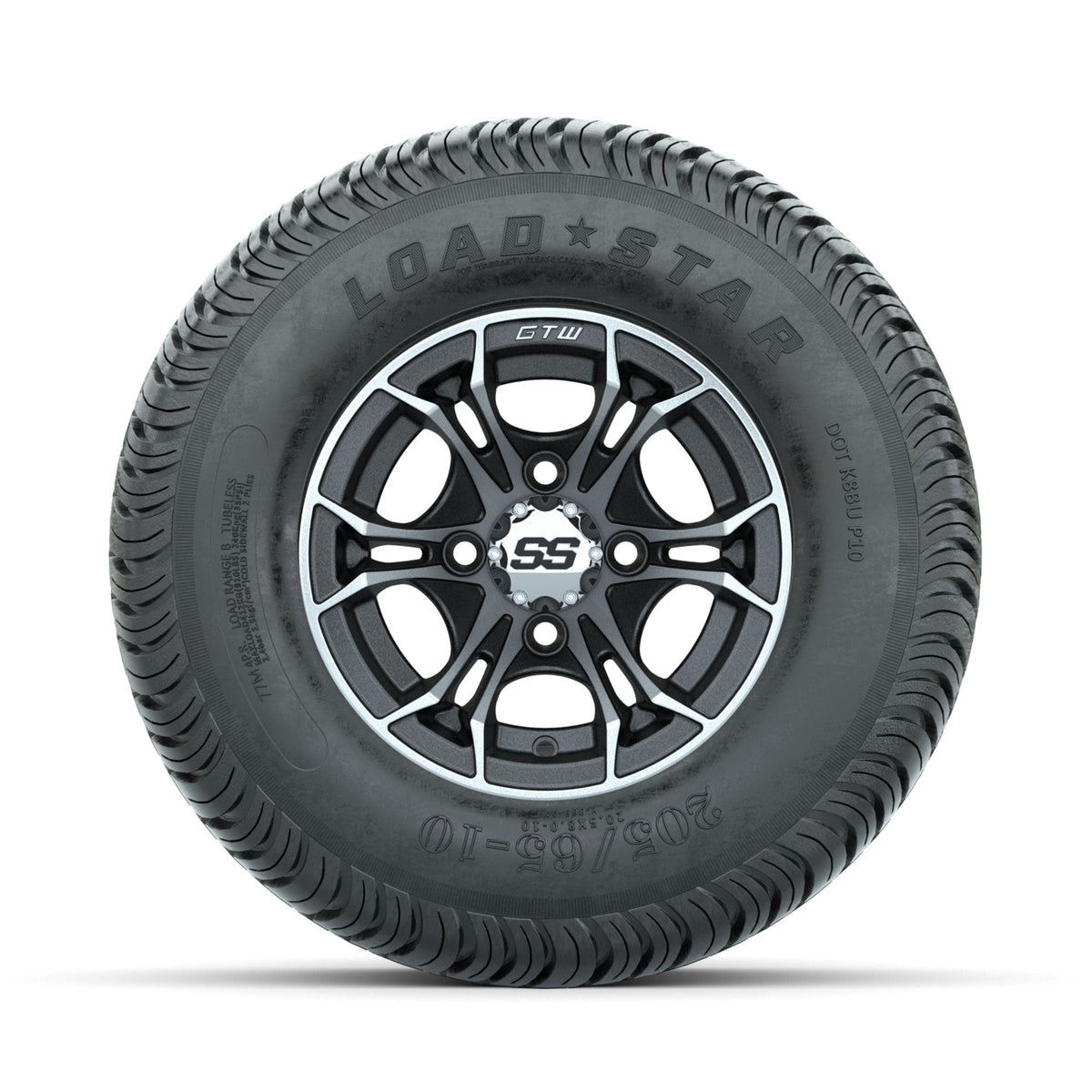 GTW Spyder Machined/Matte Grey 10 in Wheels with 205/65-10 Kenda Load Star Street Tires Full Set