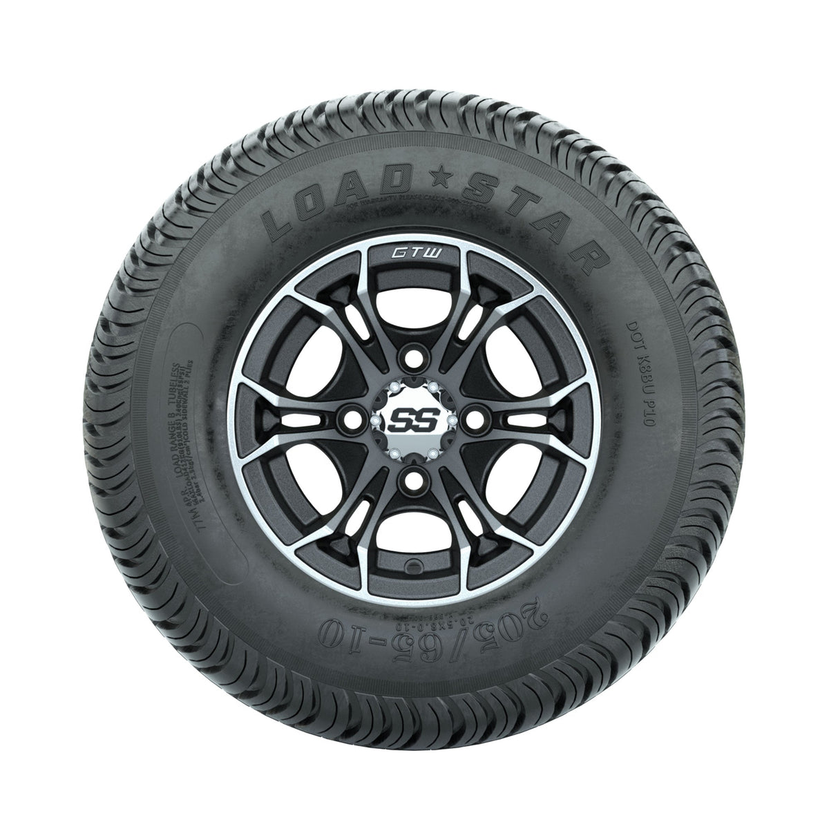 GTW Spyder Machined/Matte Grey 10 in Wheels with 205/65-10 Kenda Load Star Street Tires Full Set