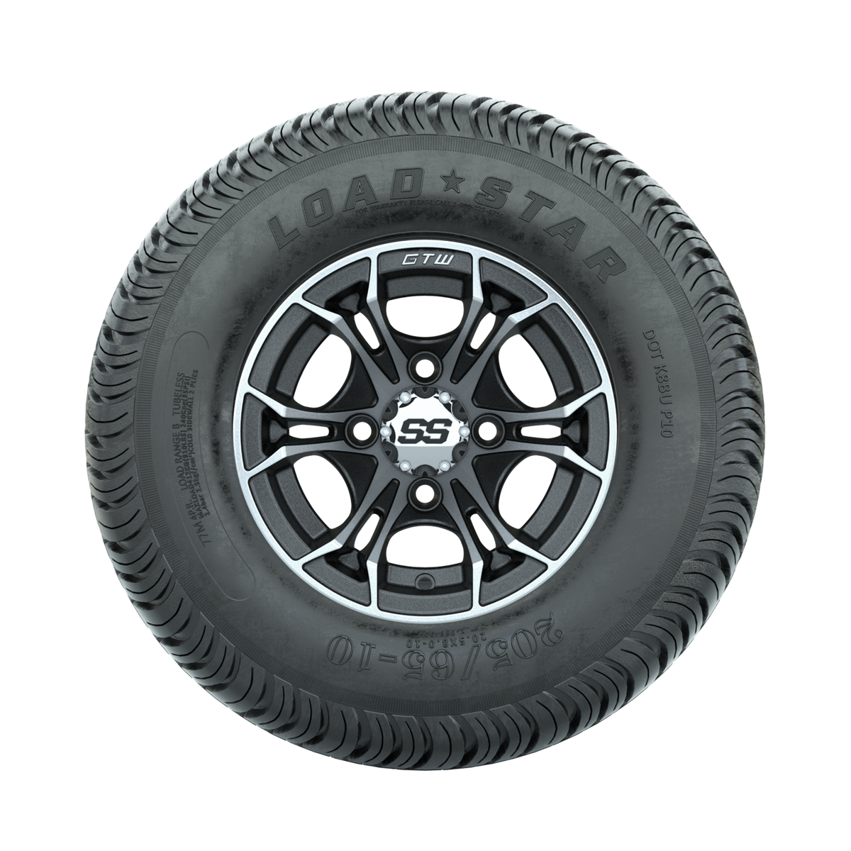 GTW Spyder Machined/Matte Grey 10 in Wheels with 205/65-10 Kenda Load Star Street Tires Full Set