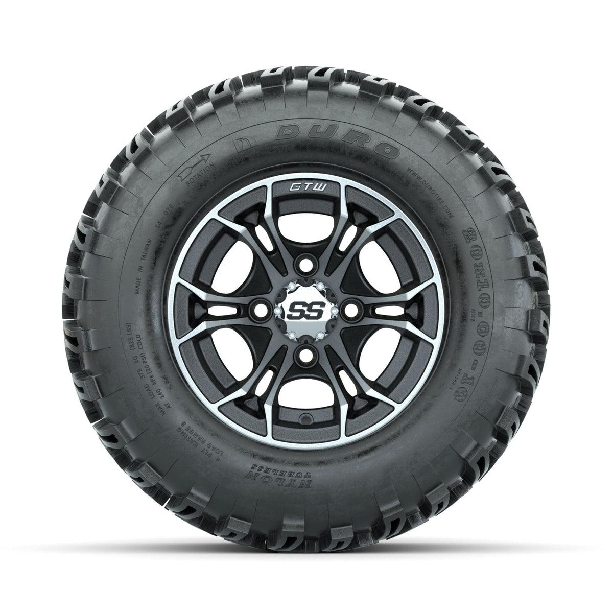 GTW Spyder Machined/Matte Grey 10 in Wheels with 20x10-10 Duro Desert All Terrain Tires Full Set