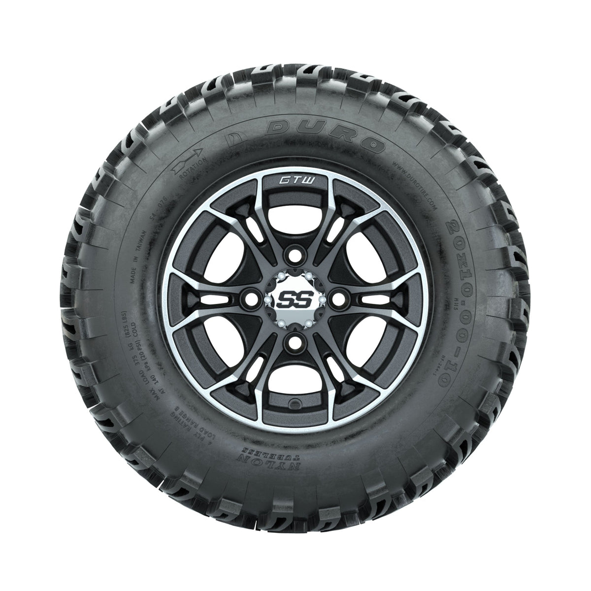 GTW Spyder Machined/Matte Grey 10 in Wheels with 20x10-10 Duro Desert All Terrain Tires Full Set