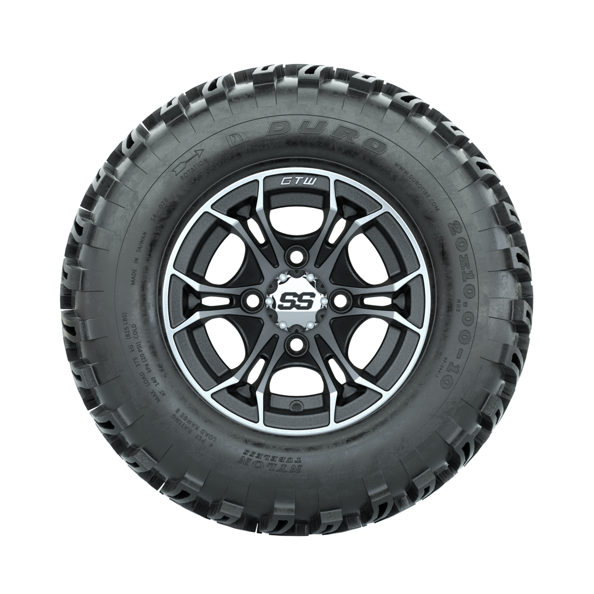 GTW Spyder Machined/Matte Grey 10 in Wheels with 20x10-10 Duro Desert All Terrain Tires Full Set