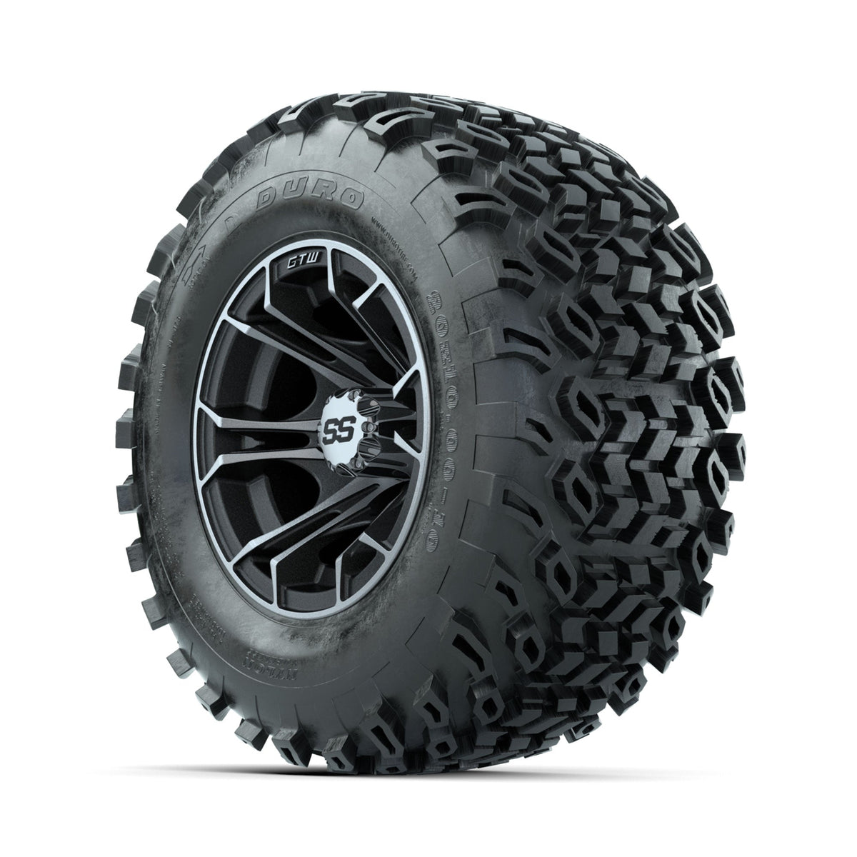 GTW Spyder Machined/Matte Grey 10 in Wheels with 20x10-10 Duro Desert All Terrain Tires Full Set
