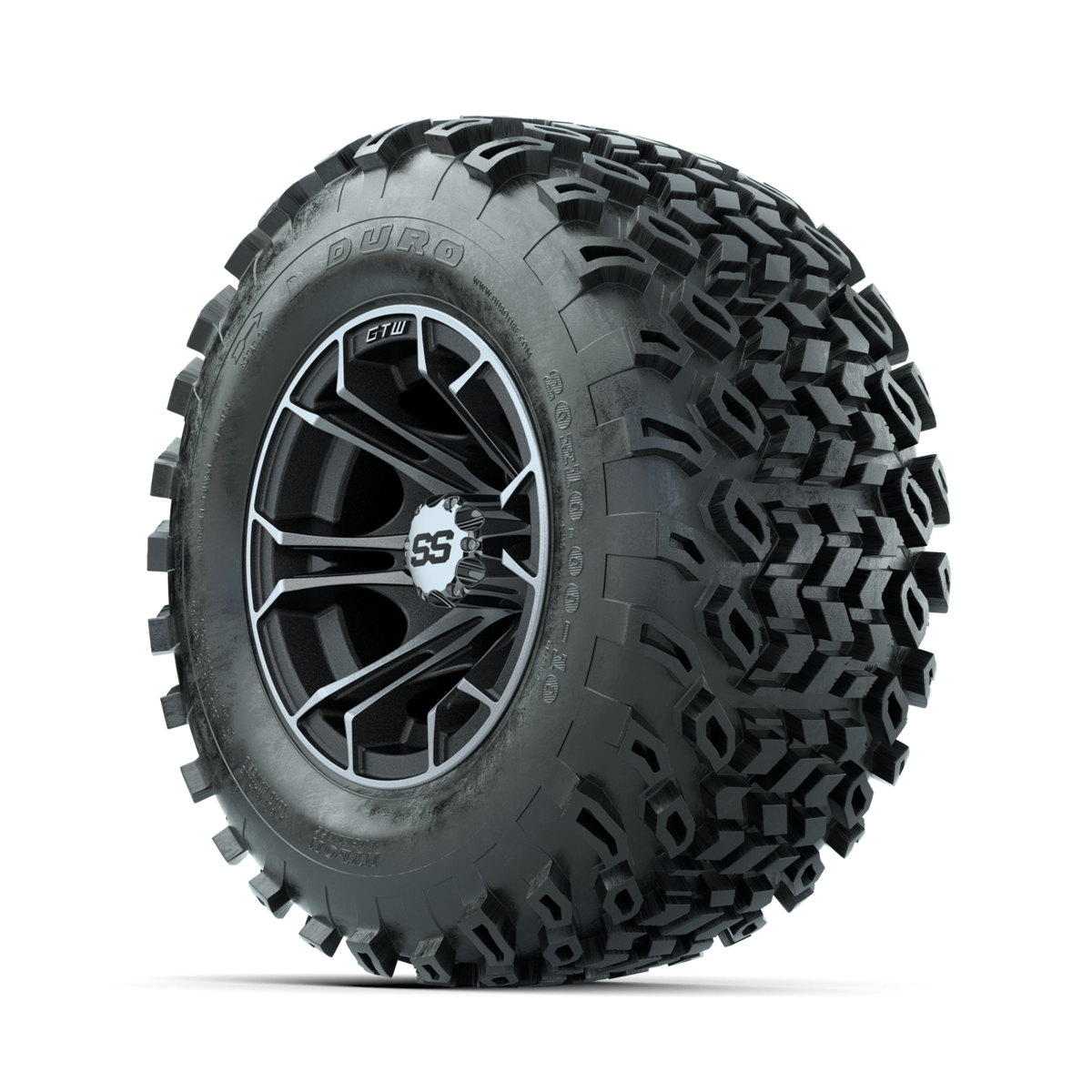 GTW Spyder Machined/Matte Grey 10 in Wheels with 20x10-10 Duro Desert All Terrain Tires Full Set