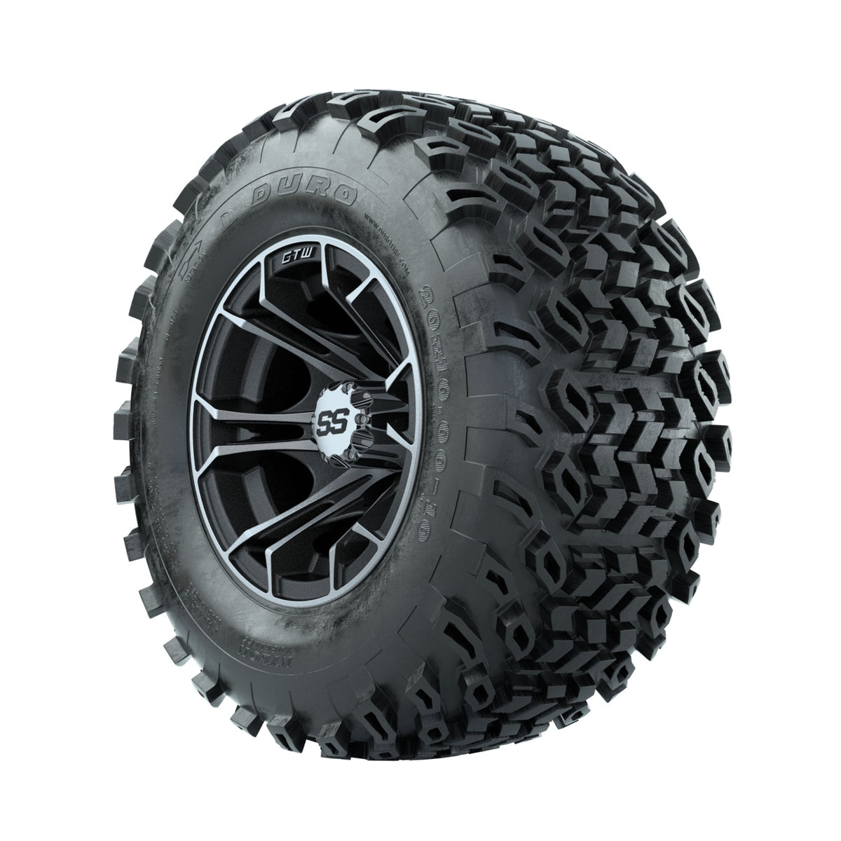 GTW Spyder Machined/Matte Grey 10 in Wheels with 20x10-10 Duro Desert All Terrain Tires Full Set