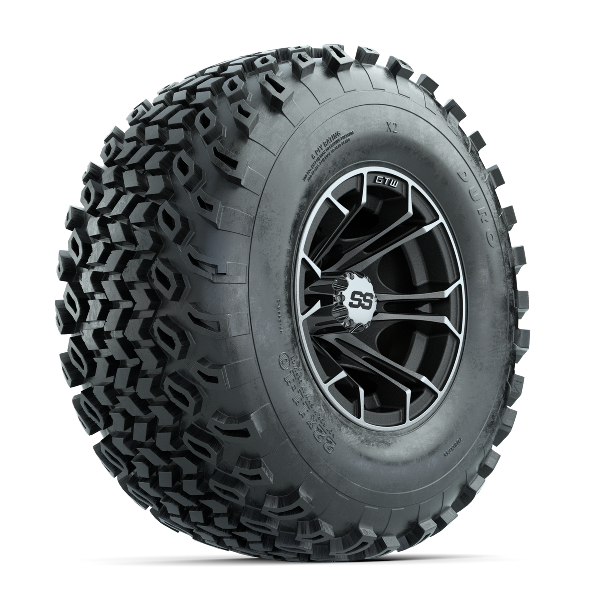 GTW Spyder Machined/Matte Grey 10 in Wheels with 22x11-10 Duro Desert All Terrain Tires Full Set