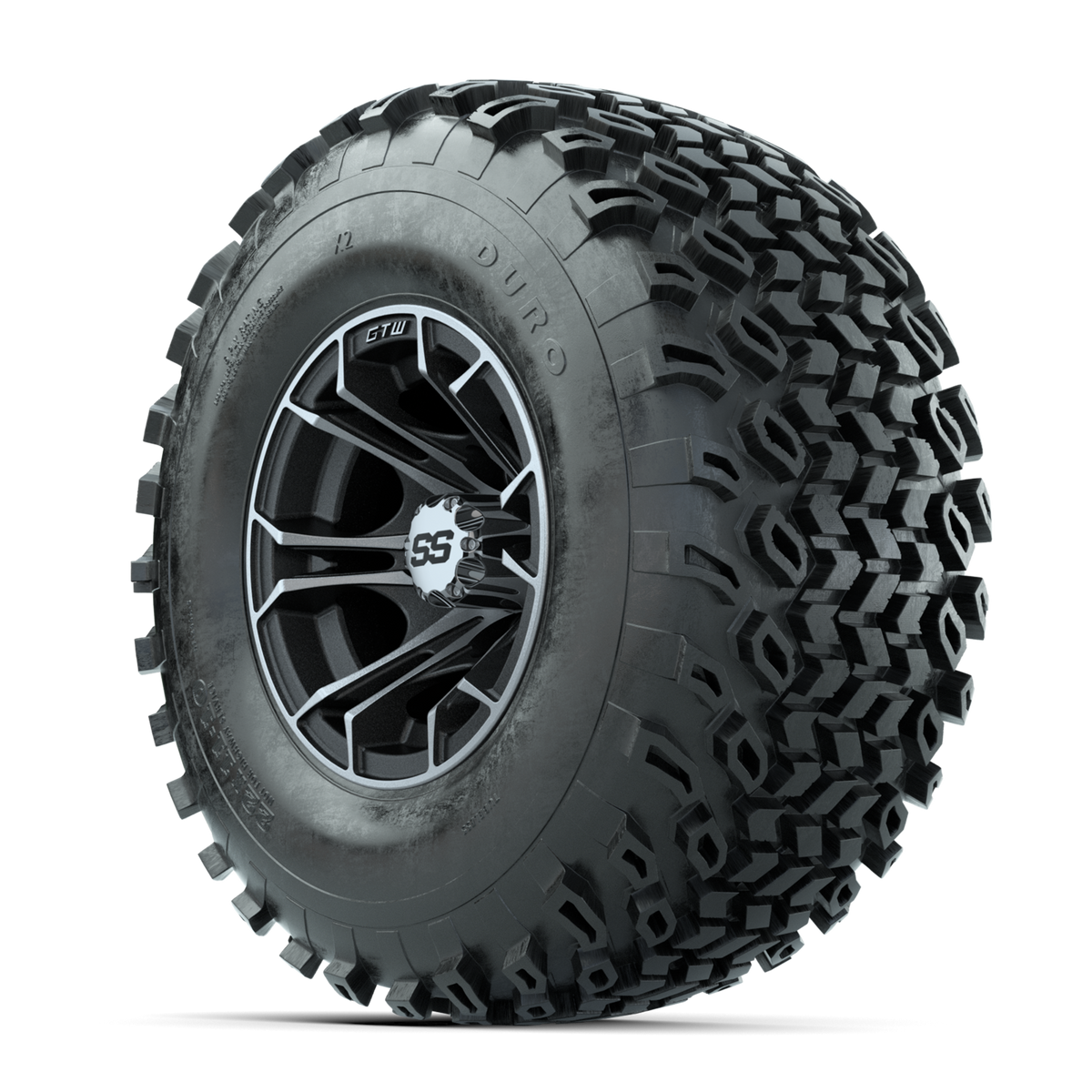 GTW Spyder Machined/Matte Grey 10 in Wheels with 22x11-10 Duro Desert All Terrain Tires Full Set