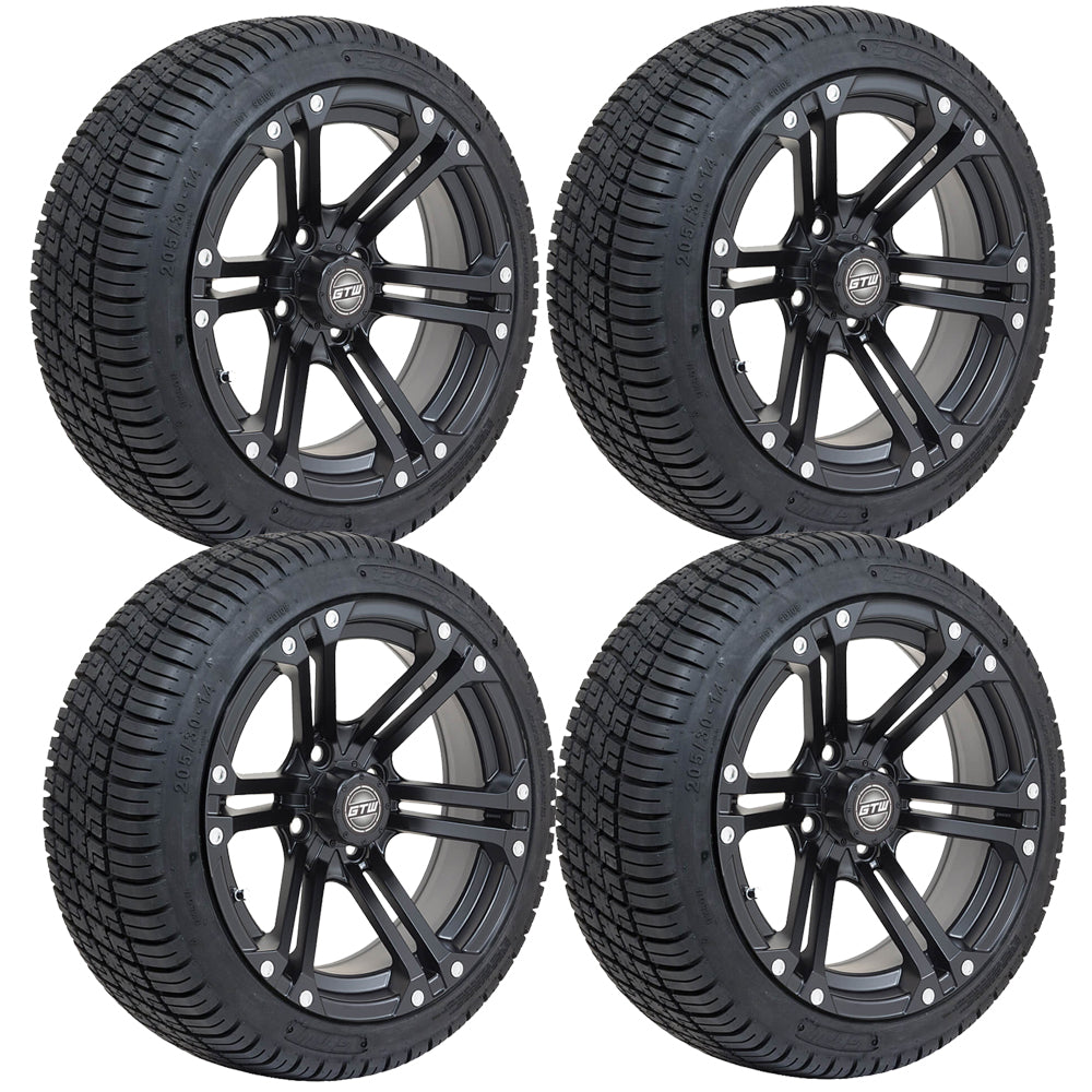 Set of (4) 14" GTW Matte Black Specter Wheels On Lo-Pro Tires