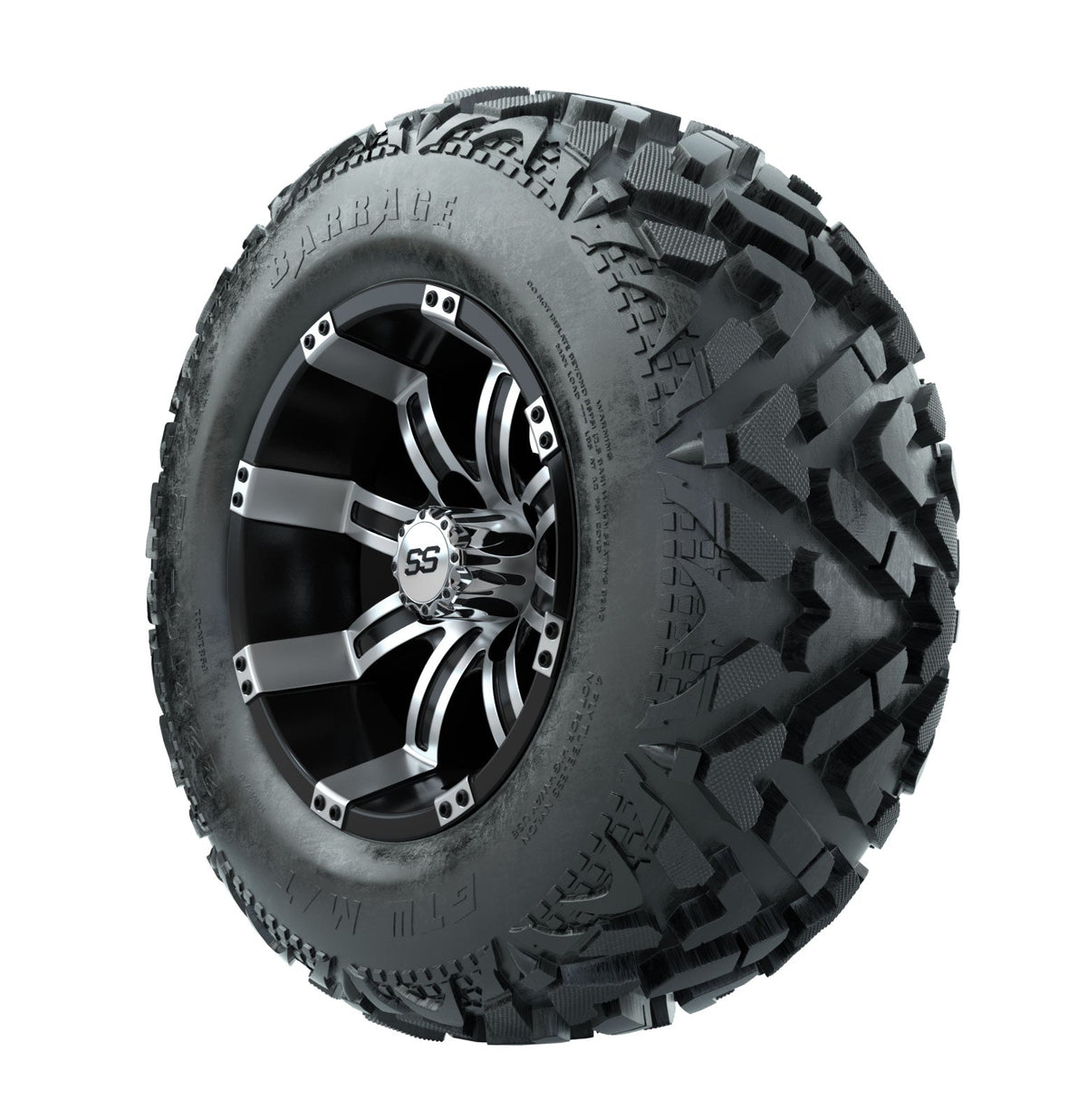 12" GTW Tempest Black and Machined Wheels with 23" Barrage Mud Tires Set of 4
