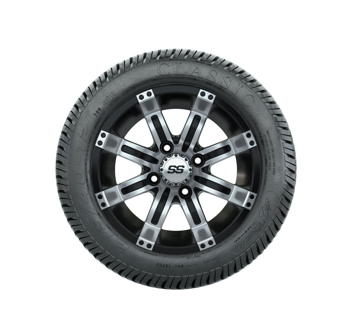 12" GTW Tempest Black and Machined Wheels with Excel Lo-Profile Street Tires Set of 4