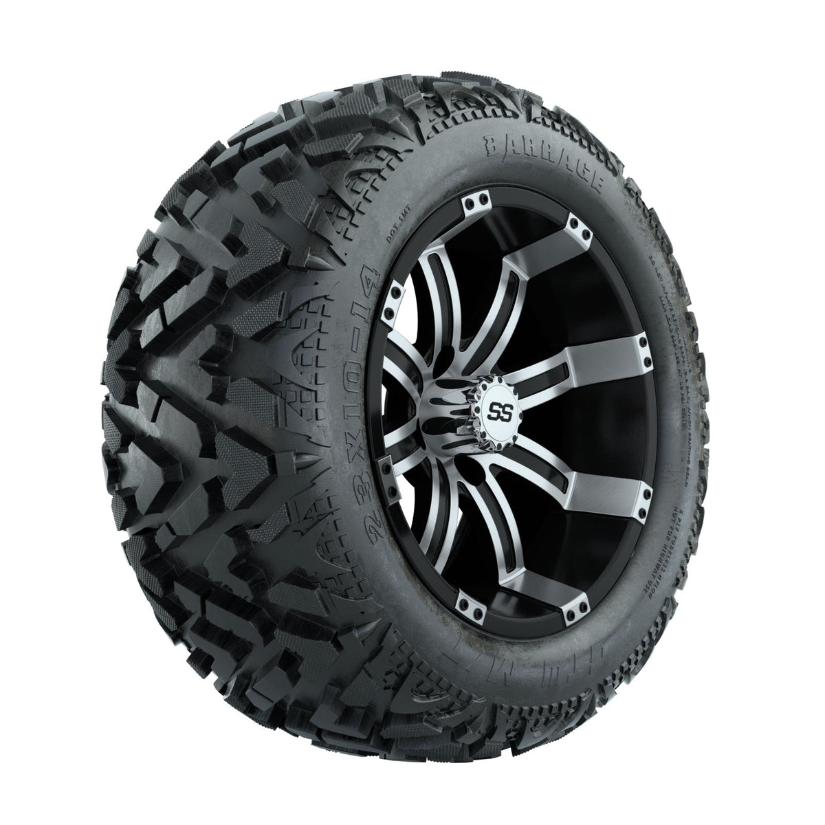 14" GTW Tempest Black and Machined Wheels with 23" Barrage Mud Tires Set of 4