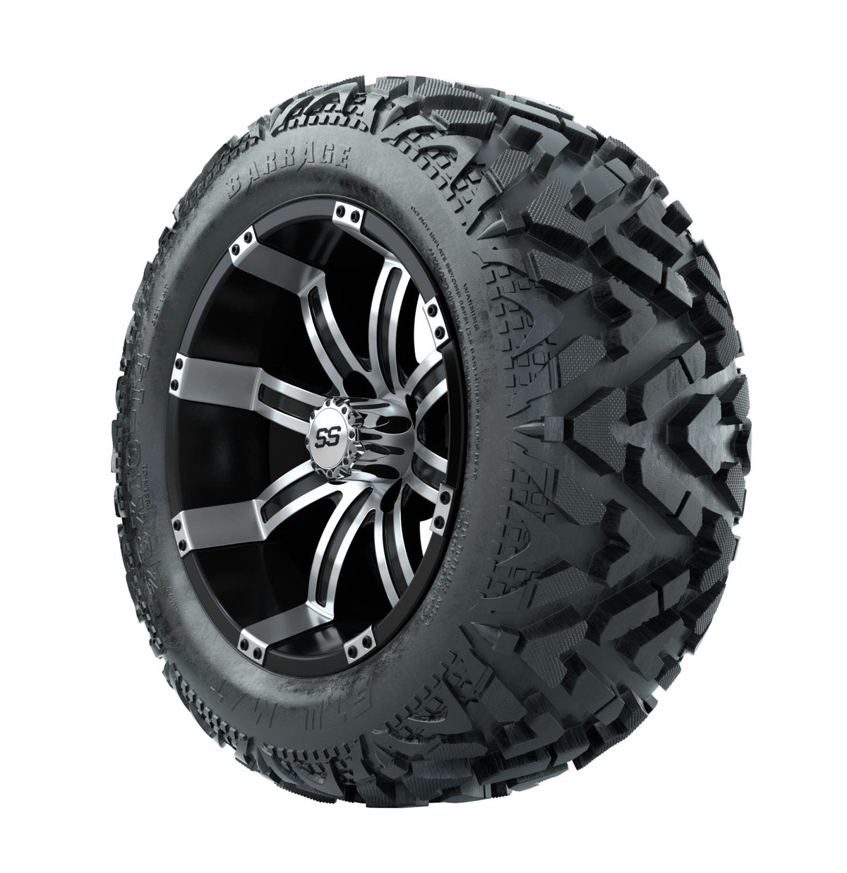 14" GTW Tempest Black and Machined Wheels with 23" Barrage Mud Tires Set of 4