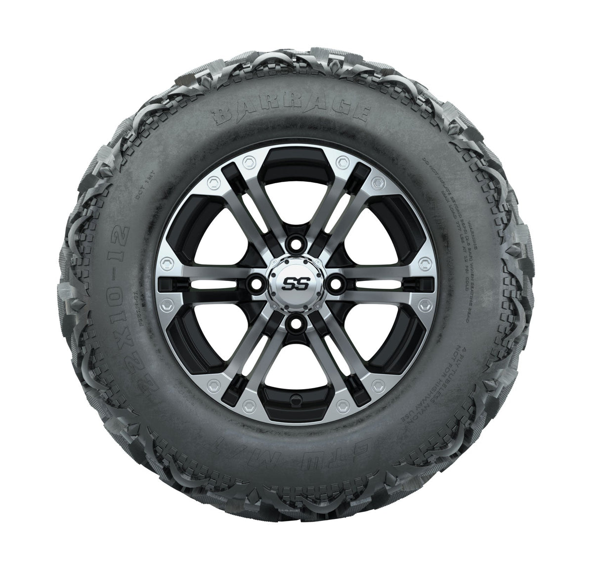 12" GTW Specter Black and Machined Wheels with 23" Barrage Mud Tires Set of 4