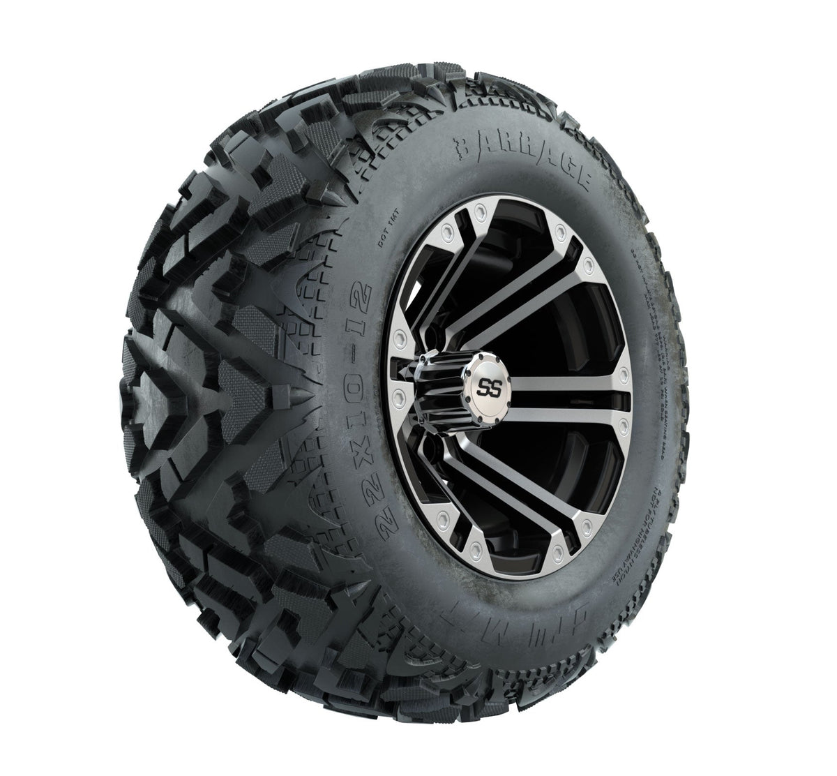 12" GTW Specter Black and Machined Wheels with 23" Barrage Mud Tires Set of 4