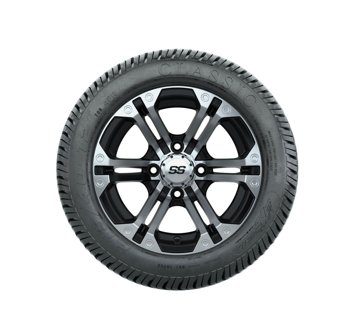 12" GTW Specter Black and Machined Wheels with Excel Lo-Pro Street Tires Set of 4