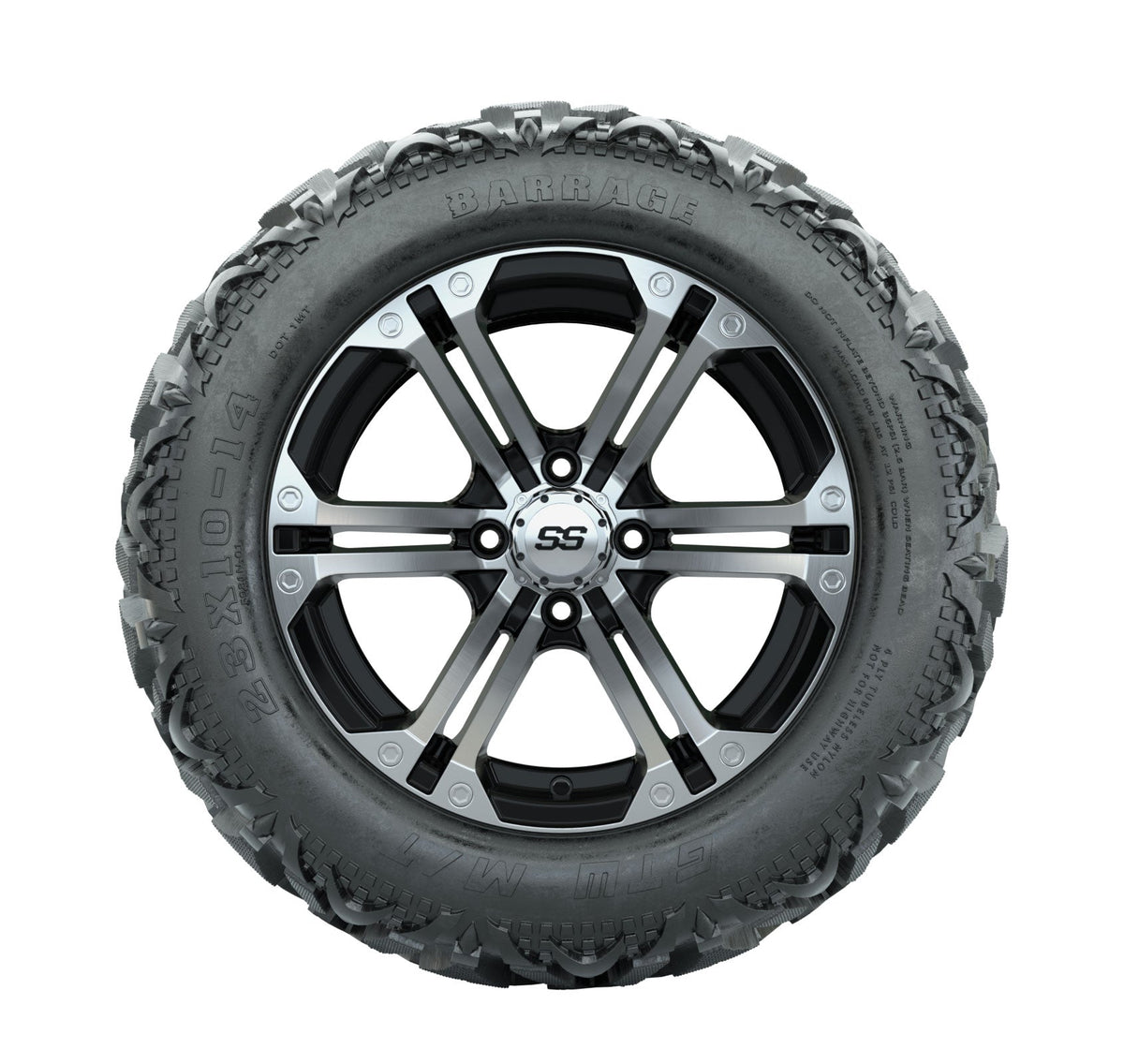 14" GTW Specter Black and Machined Wheels with 23" Barrage Mud Tires Set of 4