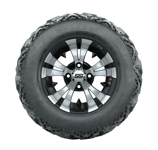 12" GTW Vampire Black and Machined Wheels with 23" Barrage Mud Tires Set of 4