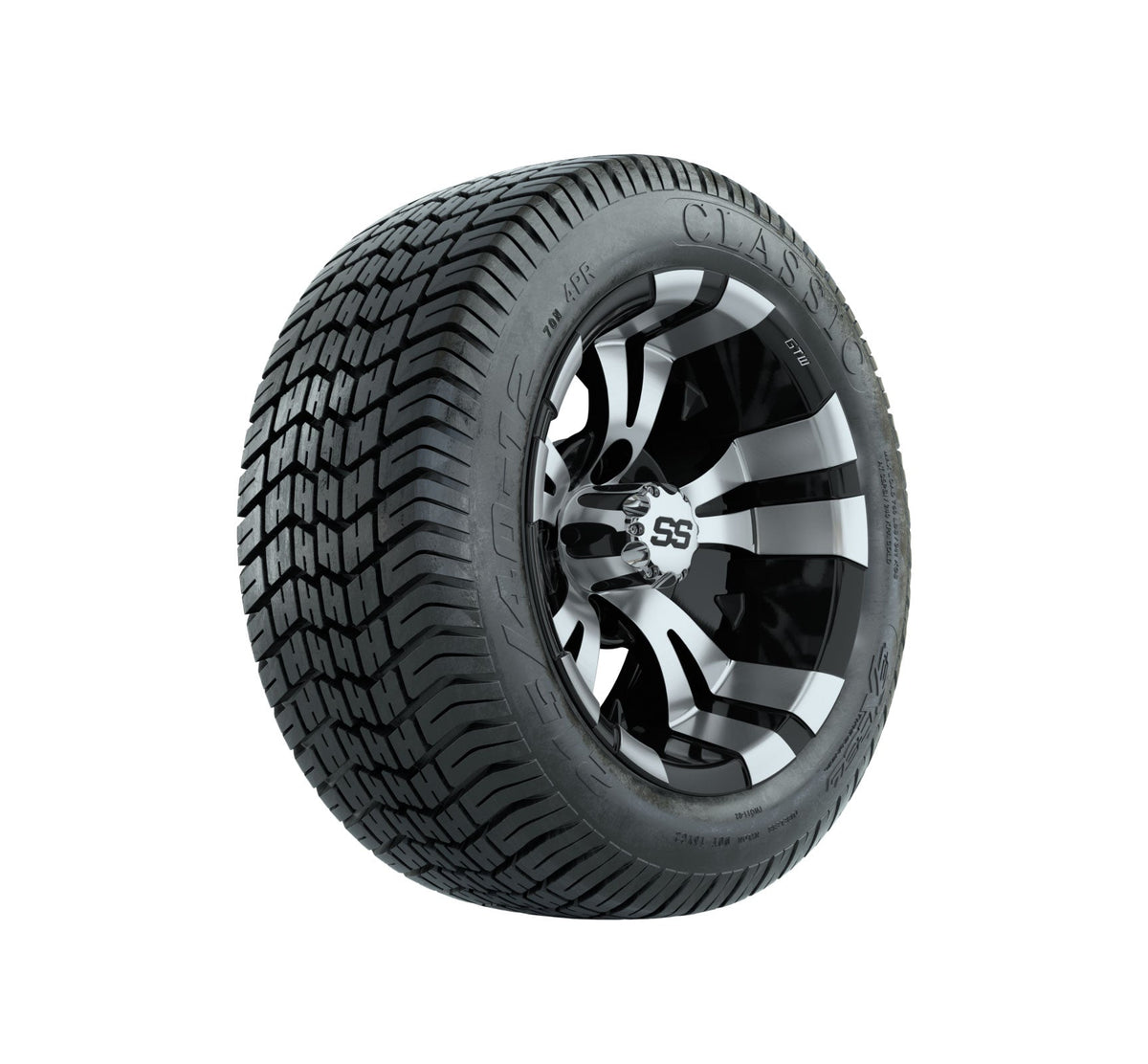 12" GTW Vampire Black and Machined Wheels with Excel Lo-Pro Street Tires Set of 4