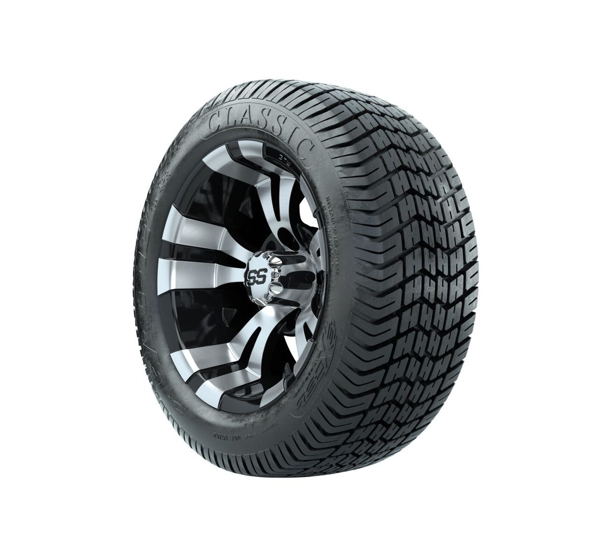12" GTW Vampire Black and Machined Wheels with Excel Lo-Pro Street Tires Set of 4