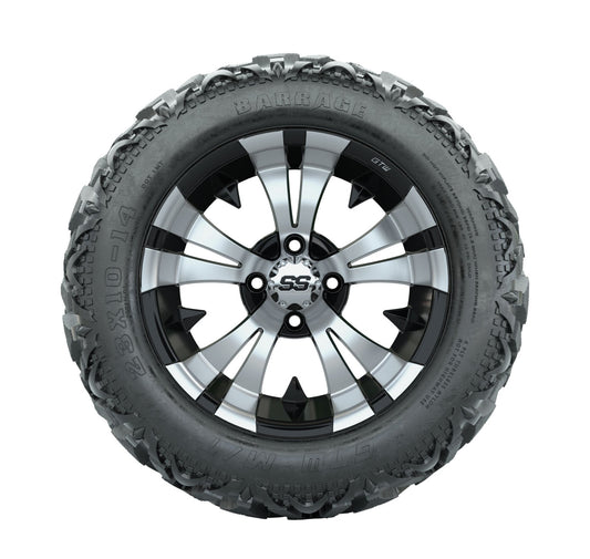 14" GTW Vampire Black and Machined Wheels with 23" Barrage Mud Tires Set of 4