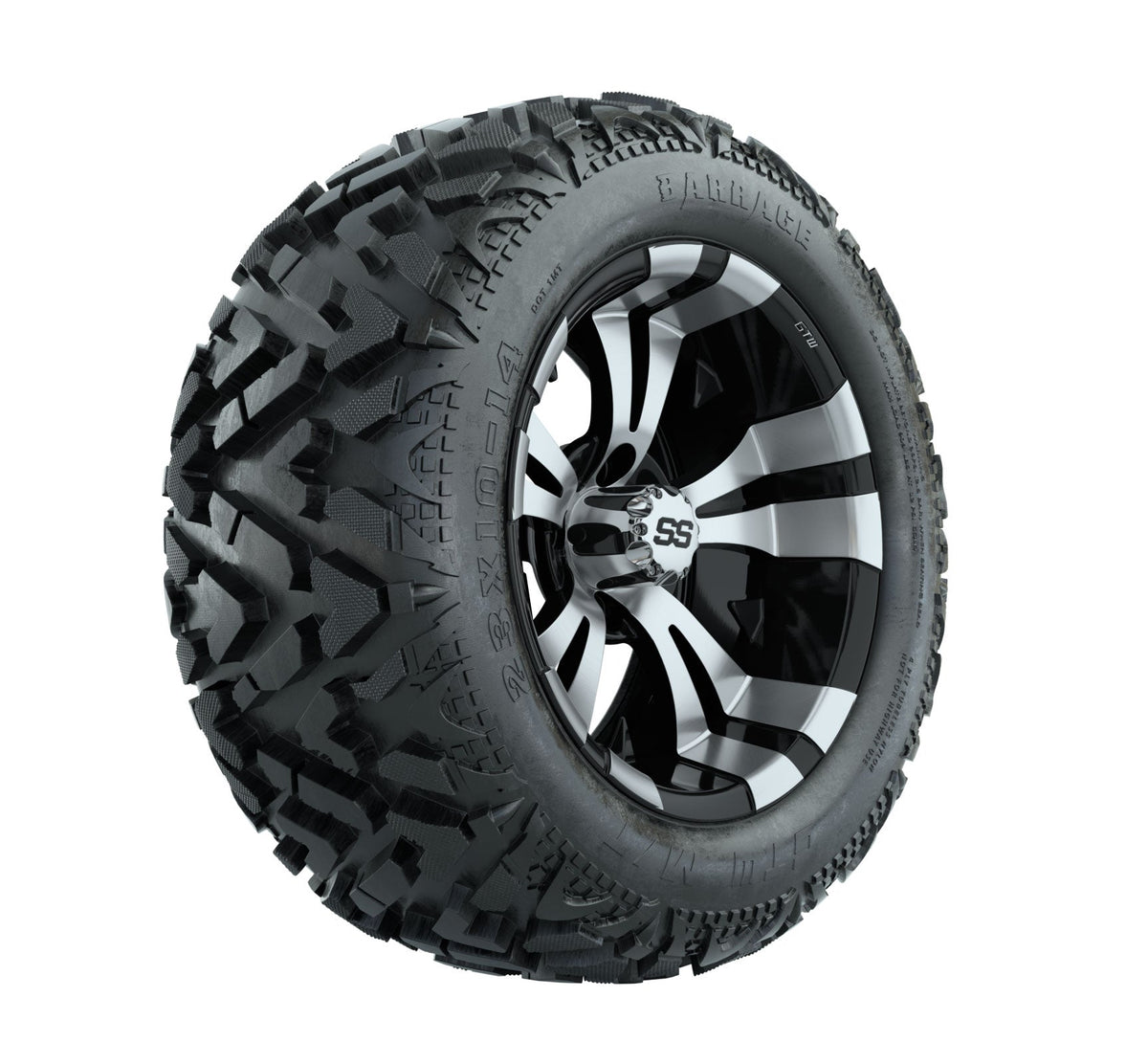 14" GTW Vampire Black and Machined Wheels with 23" Barrage Mud Tires Set of 4