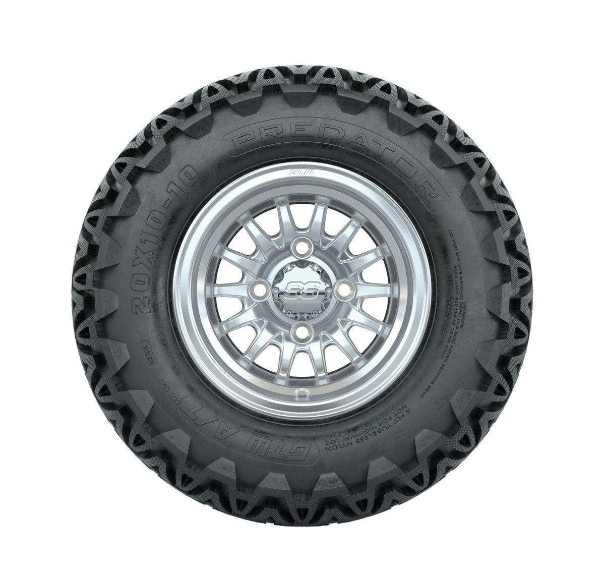 GTW Medusa Silver and Machined Wheels with 20in Predator A-T Tires - 10 Inch