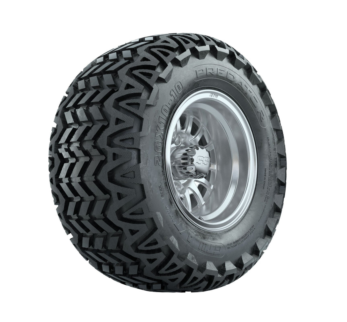 GTW Medusa Silver and Machined Wheels with 20in Predator A-T Tires - 10 Inch