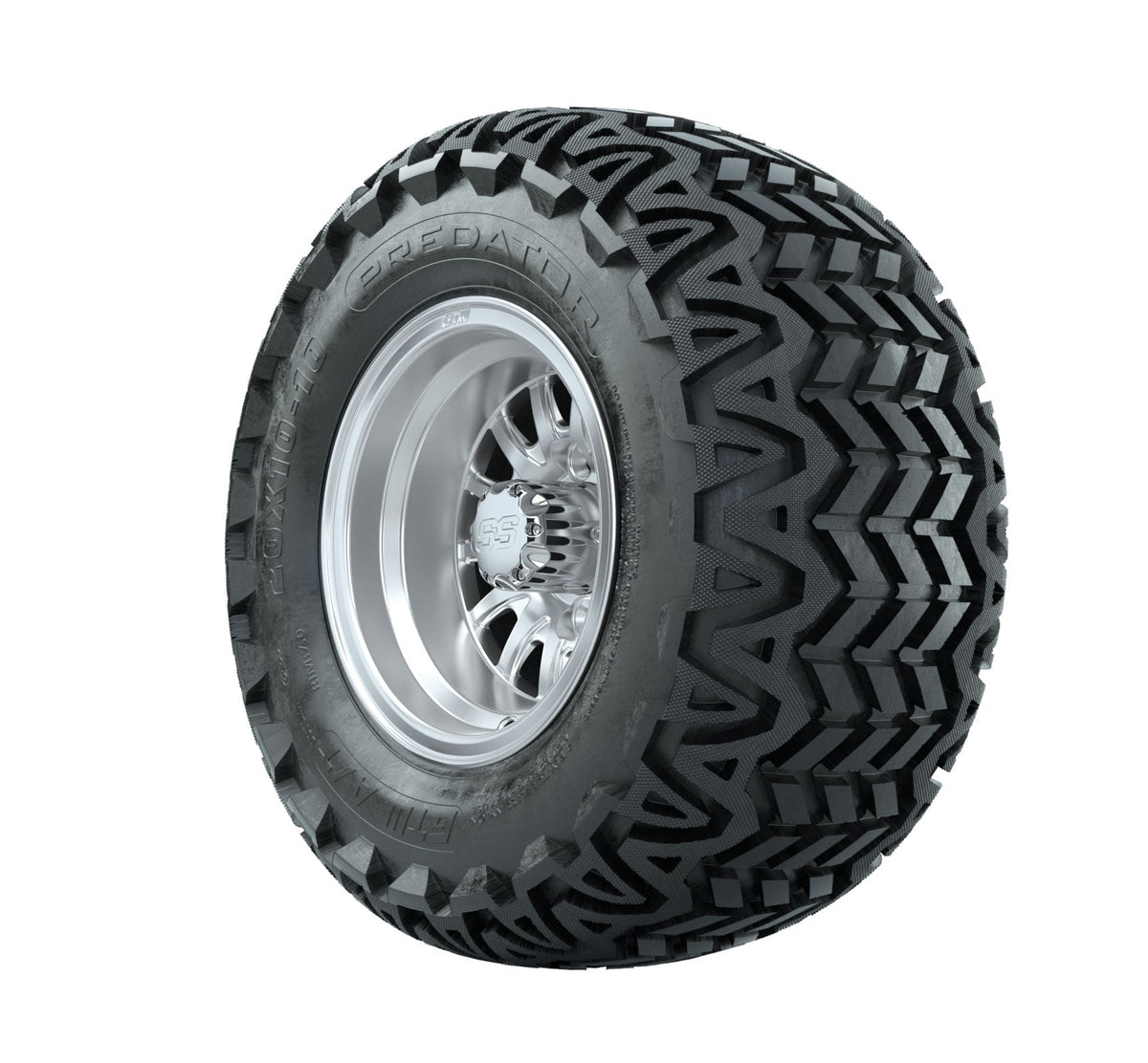 GTW Medusa Silver and Machined Wheels with 20in Predator A-T Tires - 10 Inch