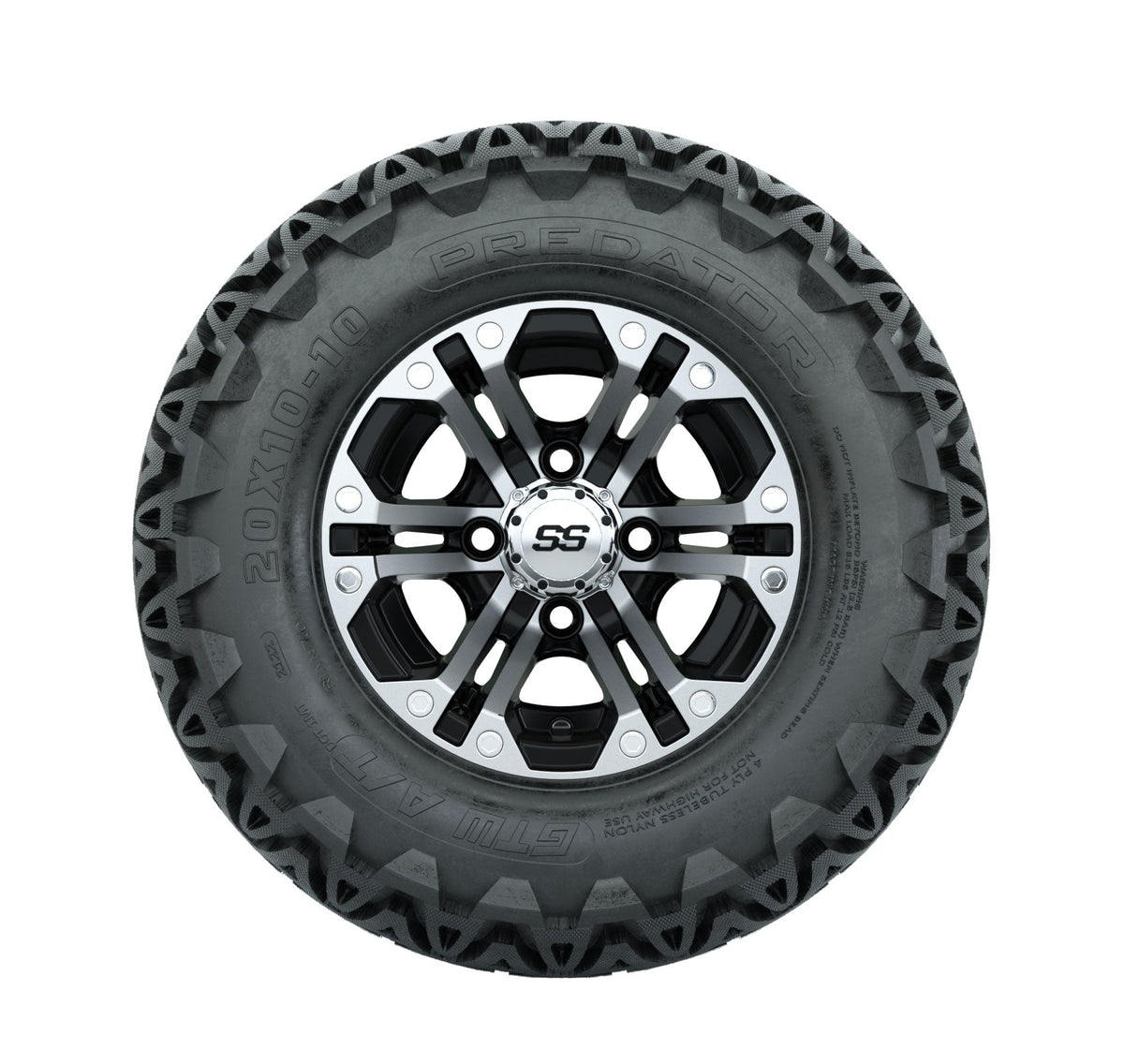 GTW Specter Black and Machined Wheels with 20in Predator A-T Tires - 10 Inch
